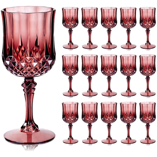 Burgundy Plastic Wine Glasses - 7 Oz Plastic Goblets for Party -24PCS