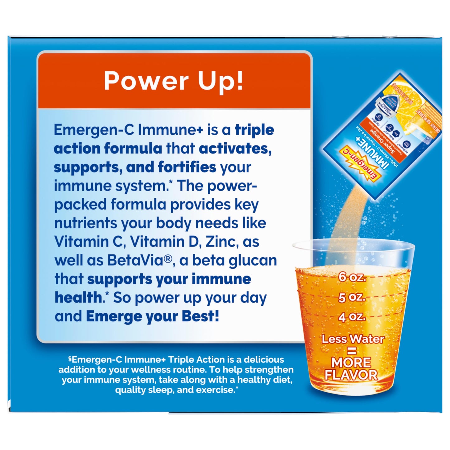 Emergen-C Immune+ Triple Action Immune Support Powder,Super Orange – 50 Count