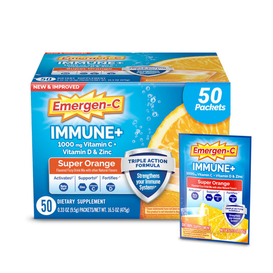 Emergen-C Immune+ Triple Action Immune Support Powder,Super Orange – 50 Count