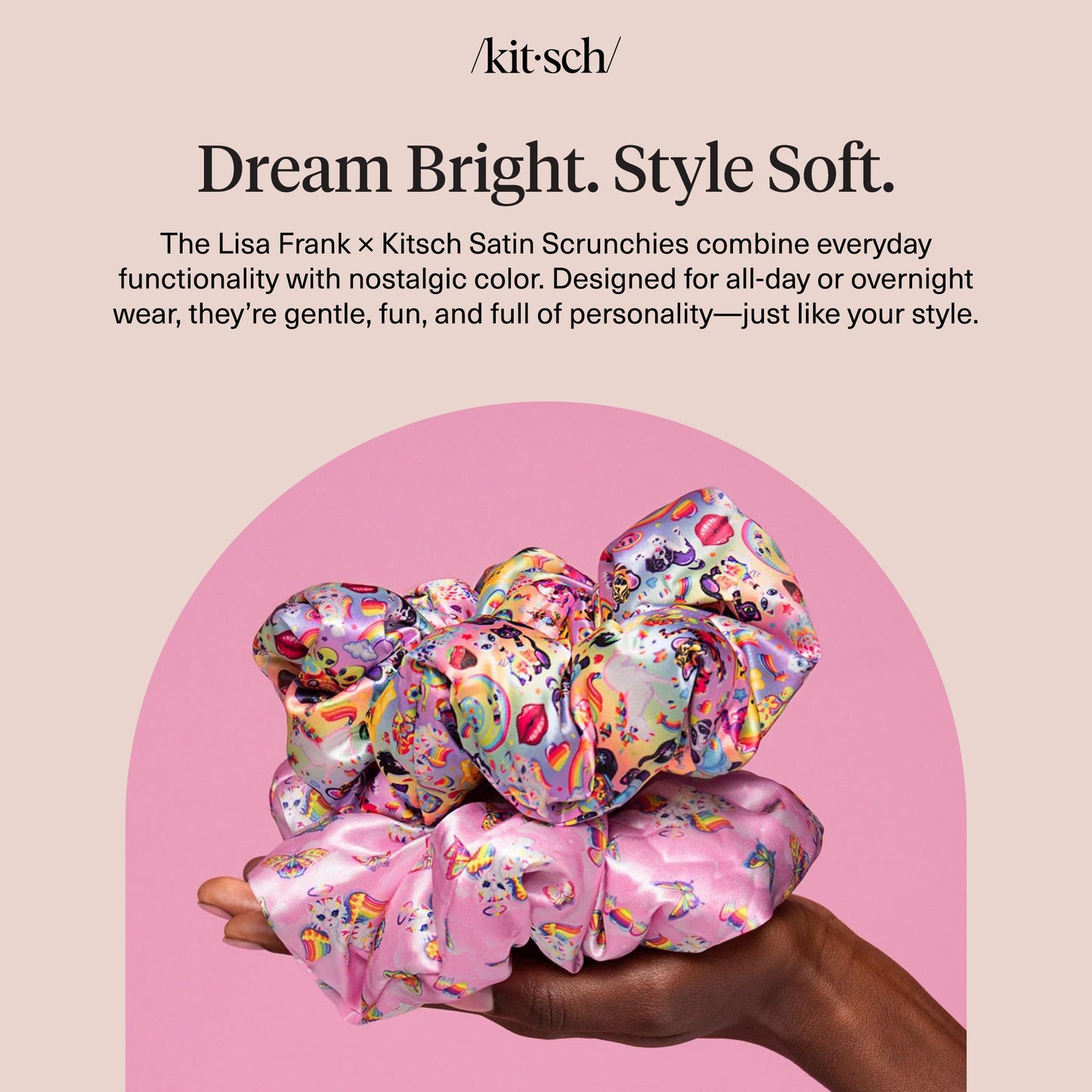 Lisa Frank x Kitsch Pillow Satin Scrunchies for Women - 2pcs