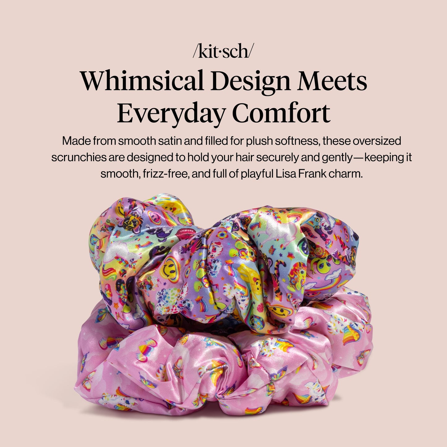 Lisa Frank x Kitsch Pillow Satin Scrunchies for Women - 2pcs