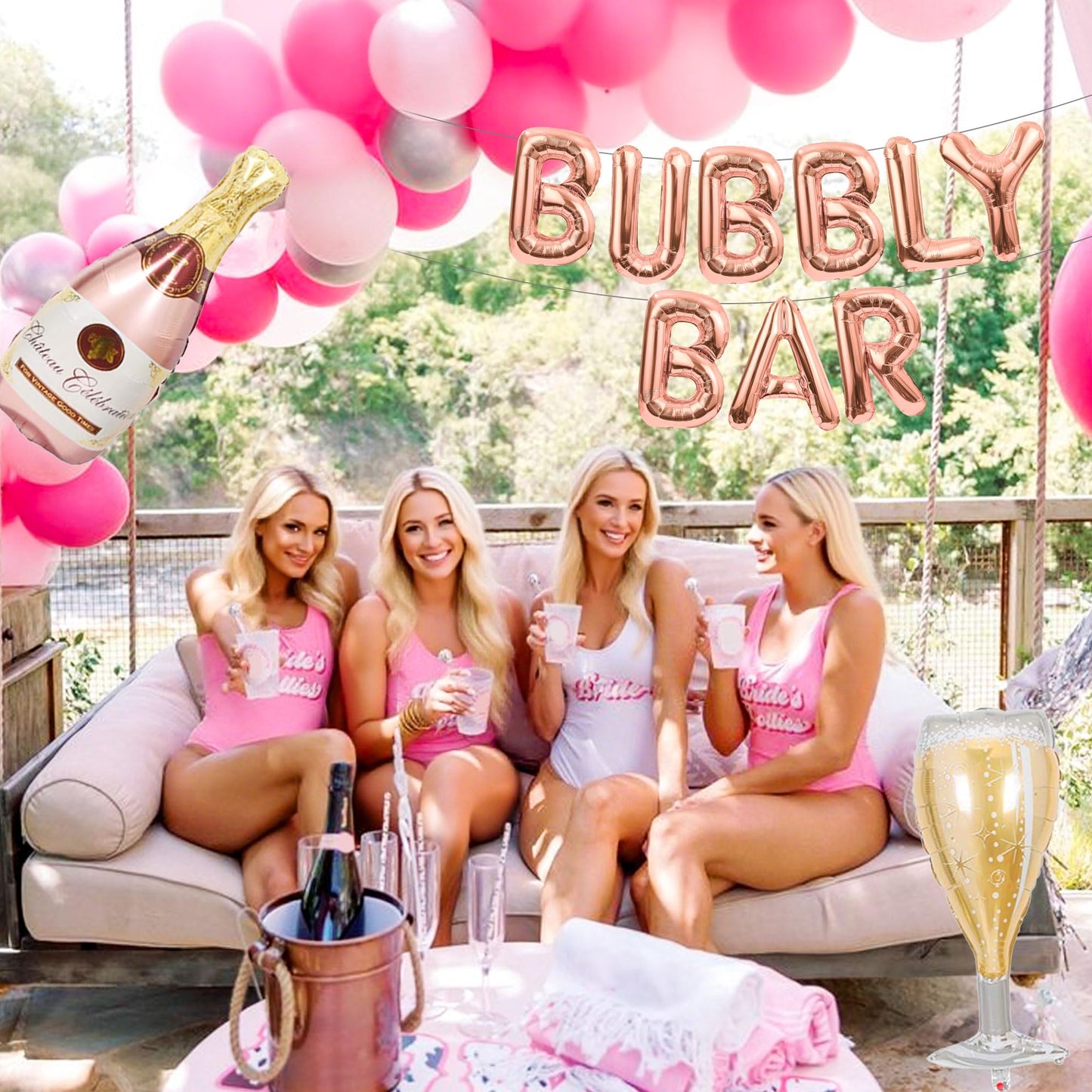 Bubbly Bar Sign Balloons Champagne Drinks Party Banner