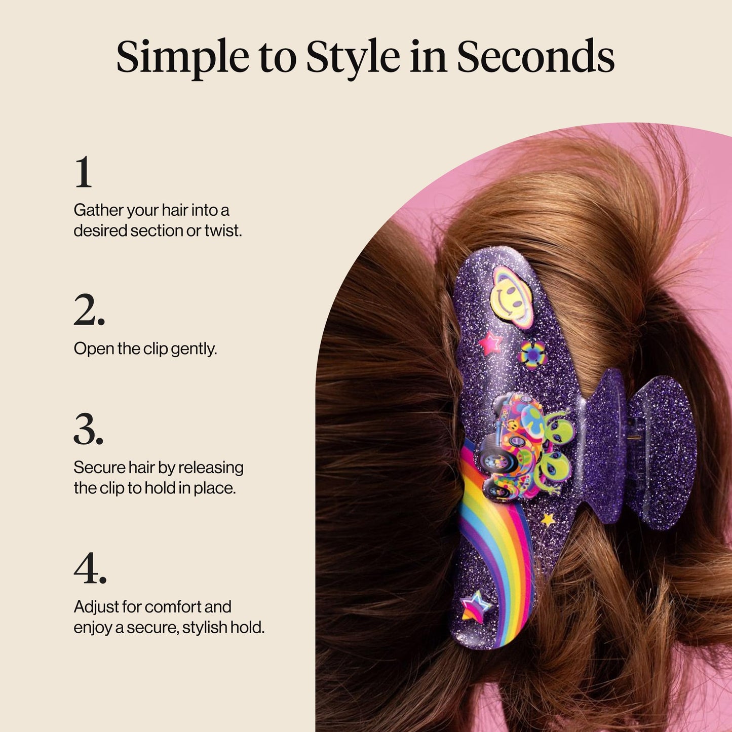 Lisa Frank x Kitsch Purple Glitter Hair Clip for Women – Secure Hold Claw Clip | Sparkly Hair Accessories with Strong Grip | Ideal Gifts for Women, Teens - Zoomer and Zorbit