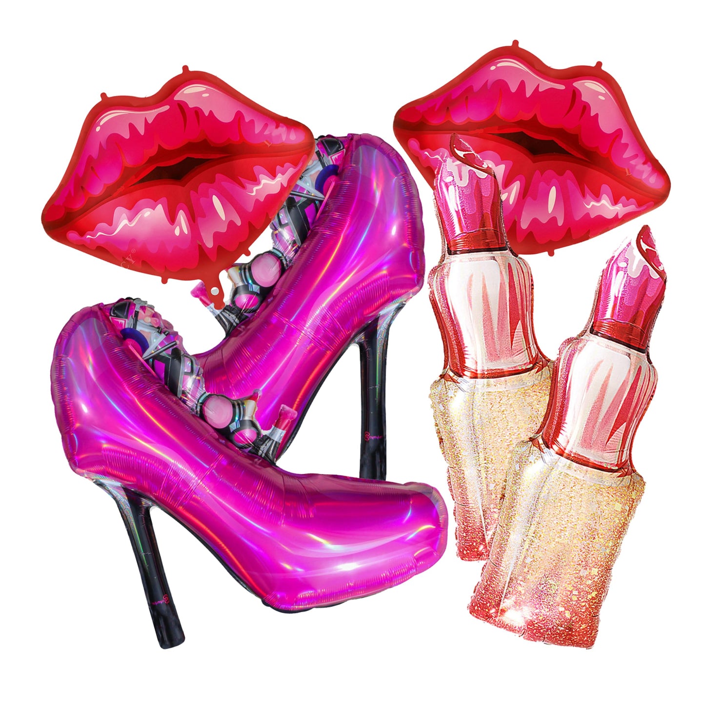 Lips, lipstick, and high heels balloon decorations-6 pc
