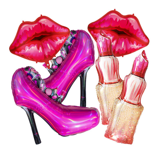 Lips, lipstick, and high heels balloon decorations-6 pc