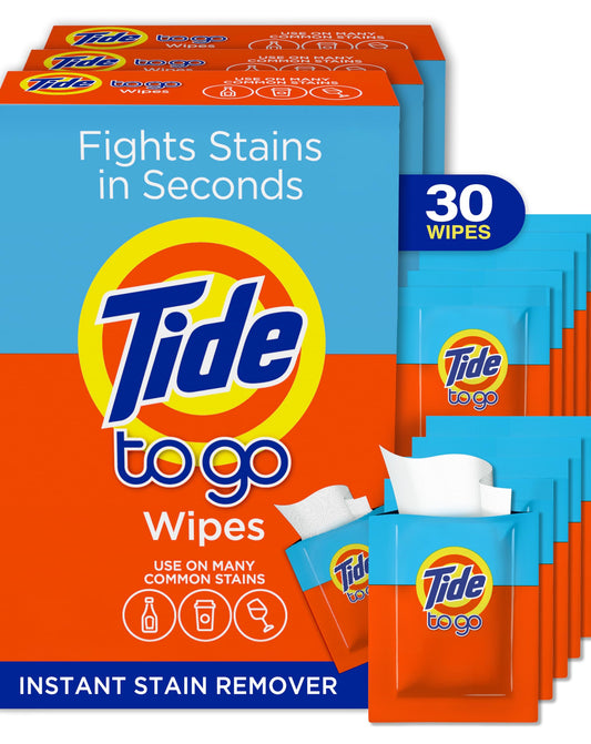 Tide To Go Stain Remover Wipes -3 Pack, (30 Wipes Total)