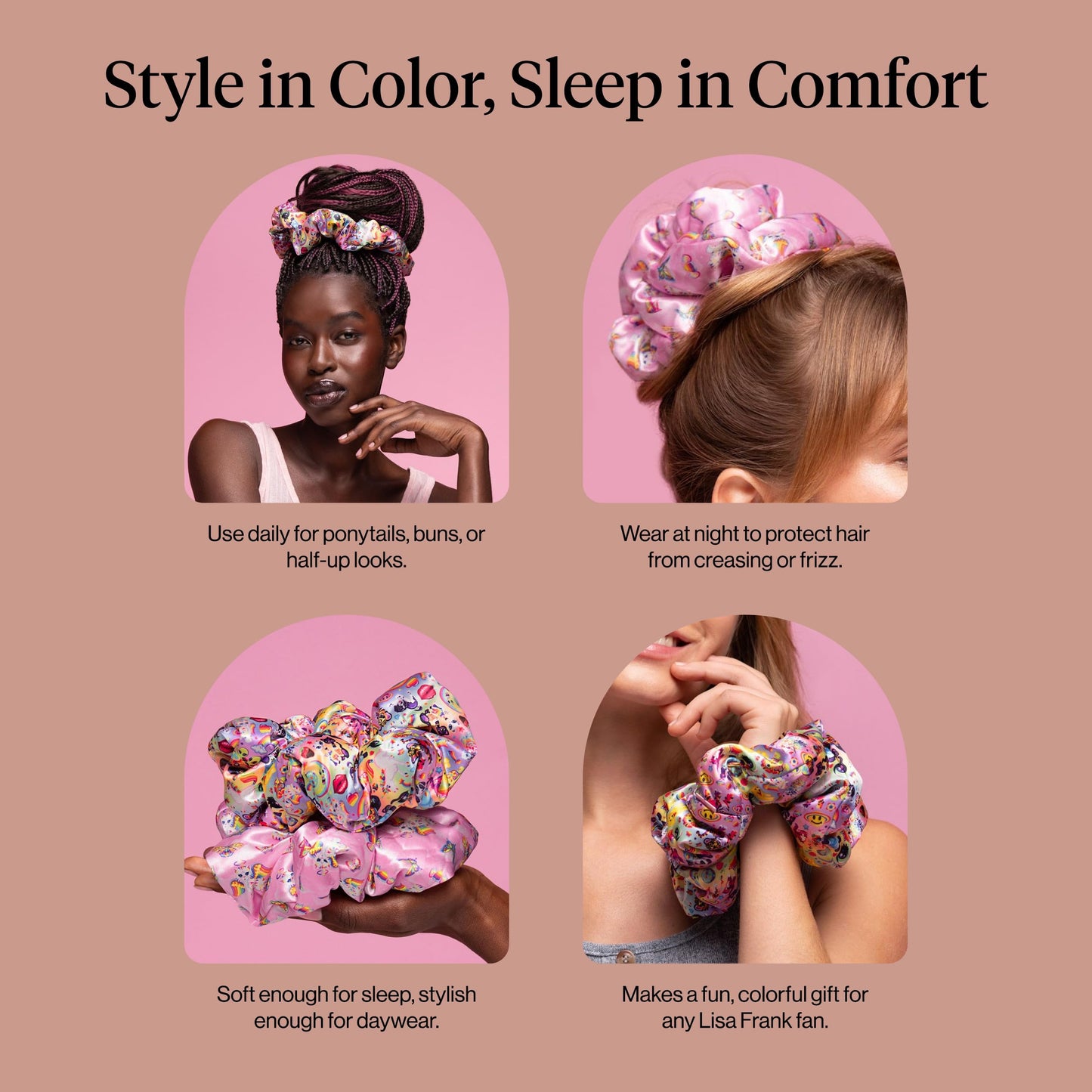 Lisa Frank x Kitsch Pillow Satin Scrunchies for Women - 2pcs