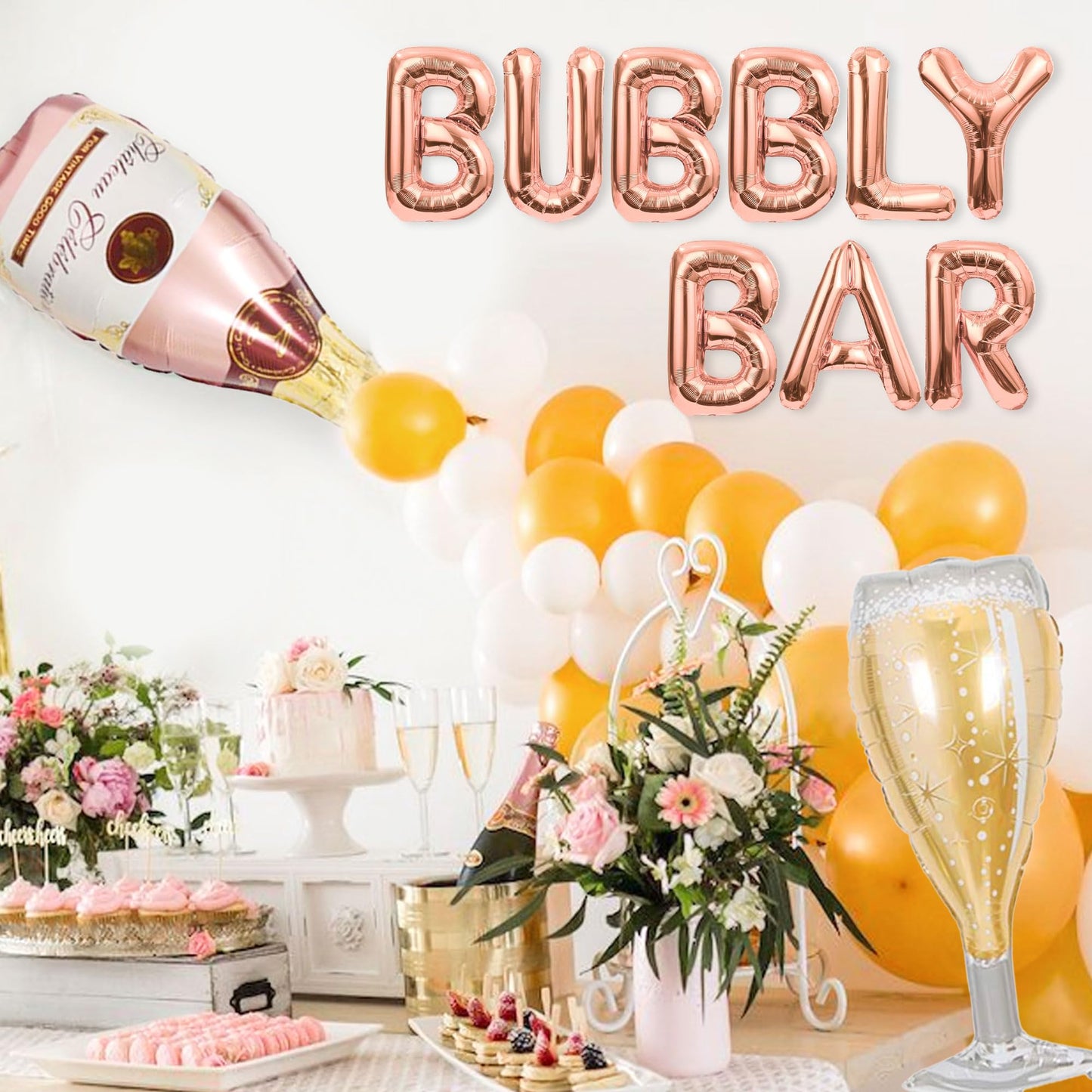 Bubbly Bar Sign Balloons Champagne Drinks Party Banner