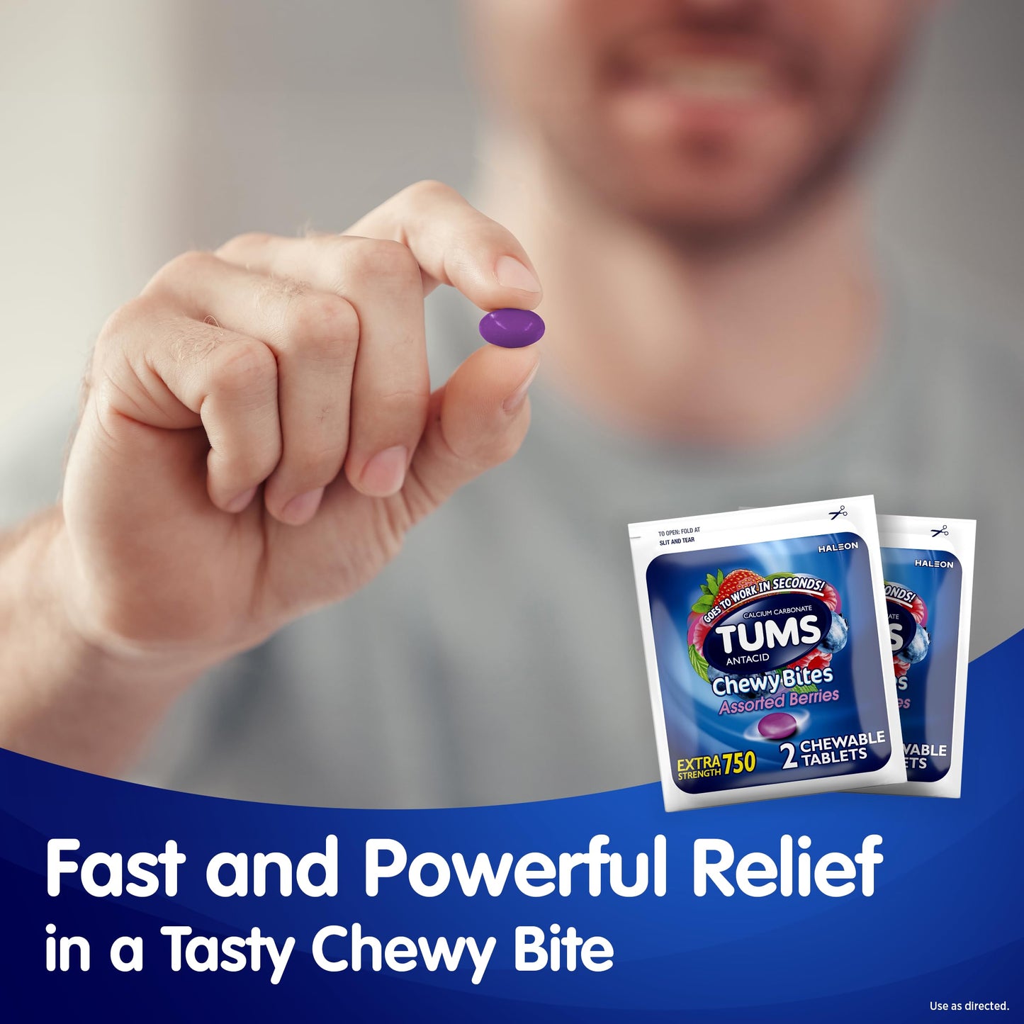 TUMS Chewy Bites Chewable Antacid Tablets for Heartburn Relief, Assorted Berries – 25-2cts