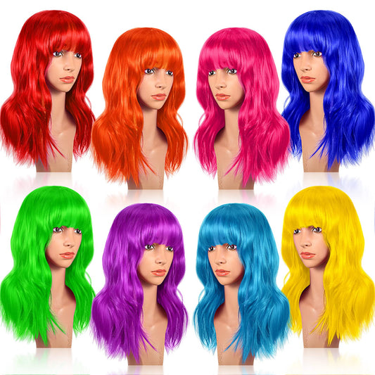 12" Colorful Party Wigs Shoulder Length -8 Pcs