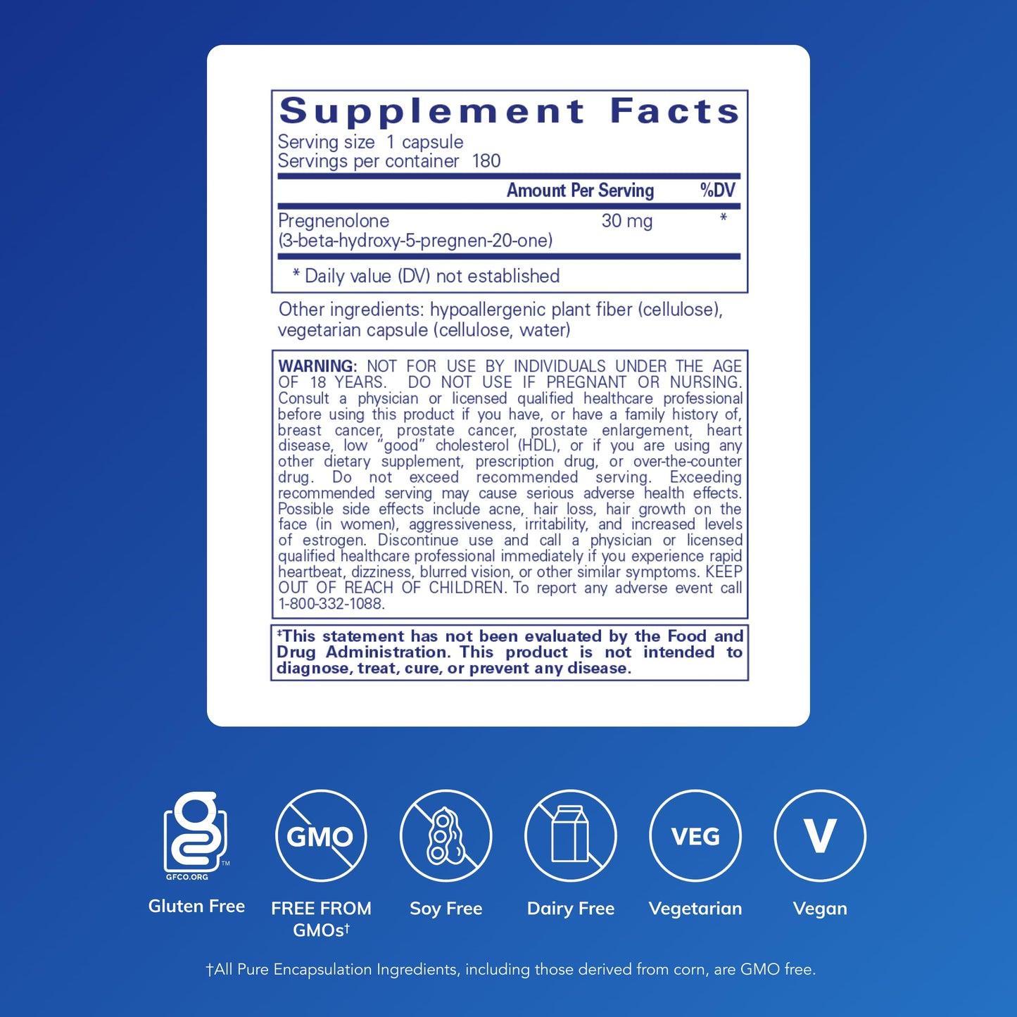 Pure Encapsulations Pregnenolone - 30 mg - Hormone Support -180 capsules