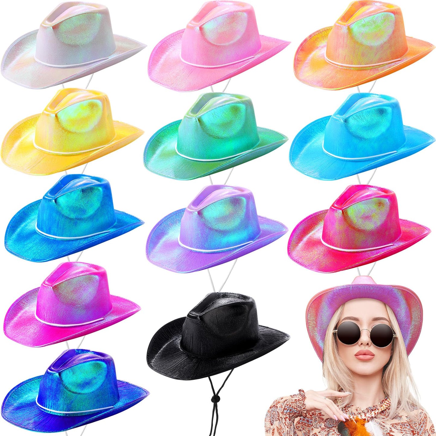 Cowboy Hat Sparkly Glitter-12 Pcs