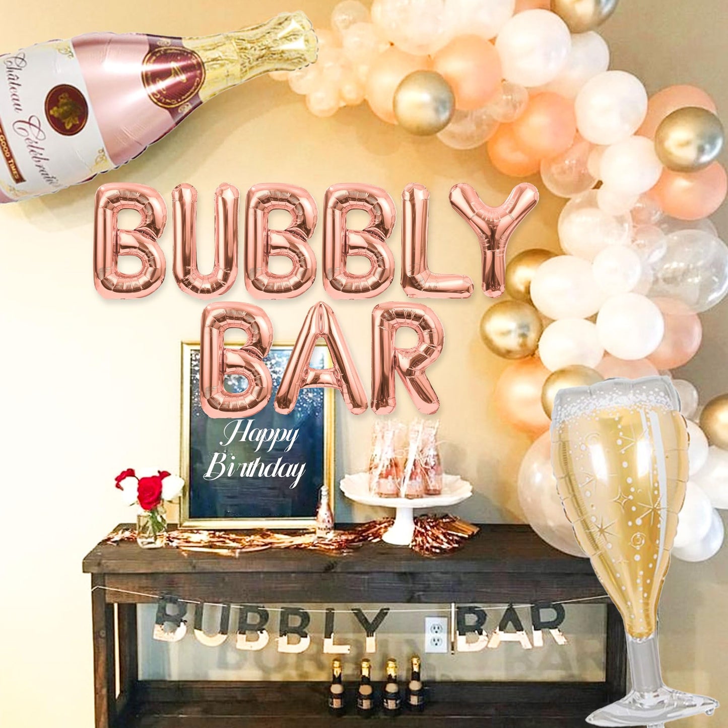 Bubbly Bar Sign Balloons Champagne Drinks Party Banner