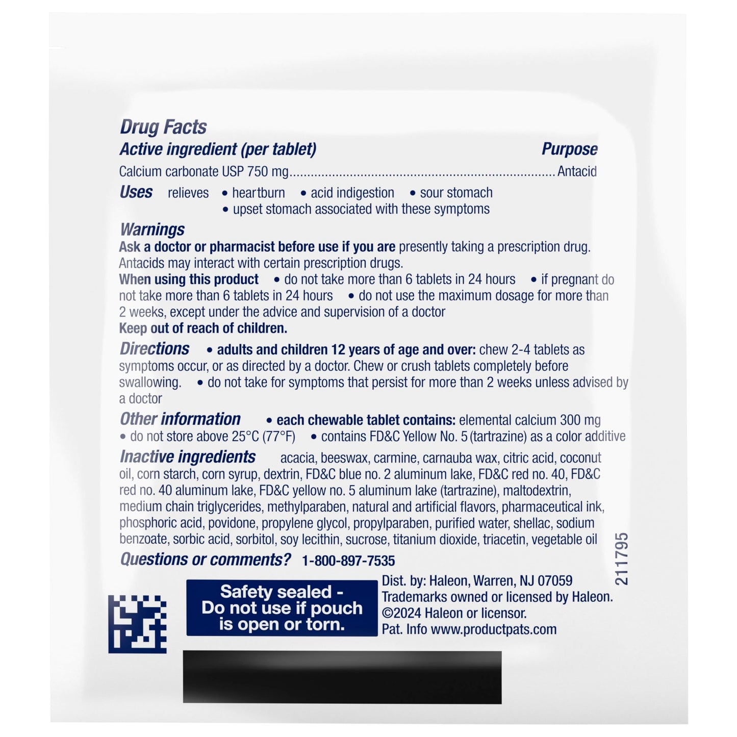 TUMS Chewy Bites Chewable Antacid Tablets for Heartburn Relief, Assorted Berries – 25-2cts