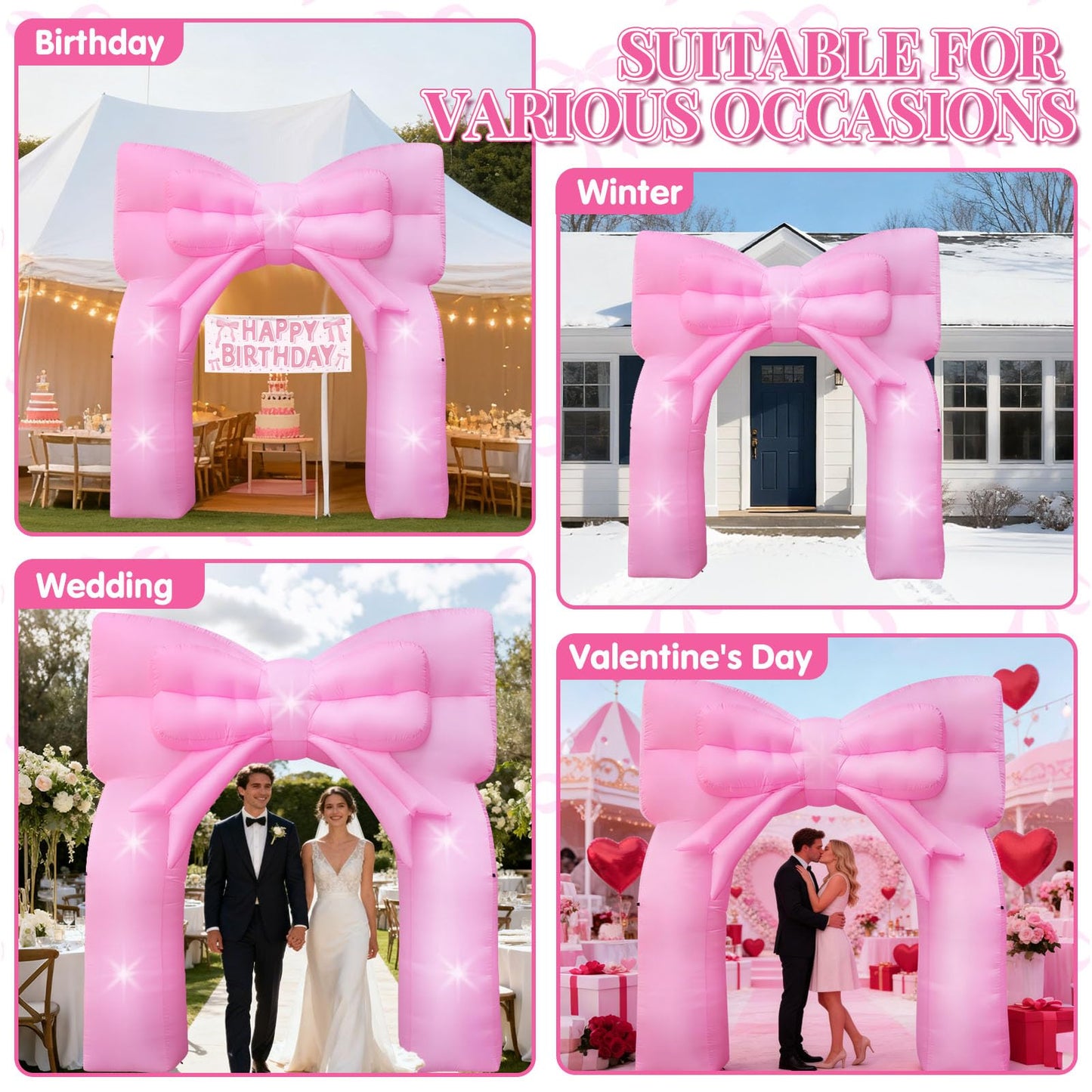 9FT Pink Bow Inflatable Decorations Giant Blow