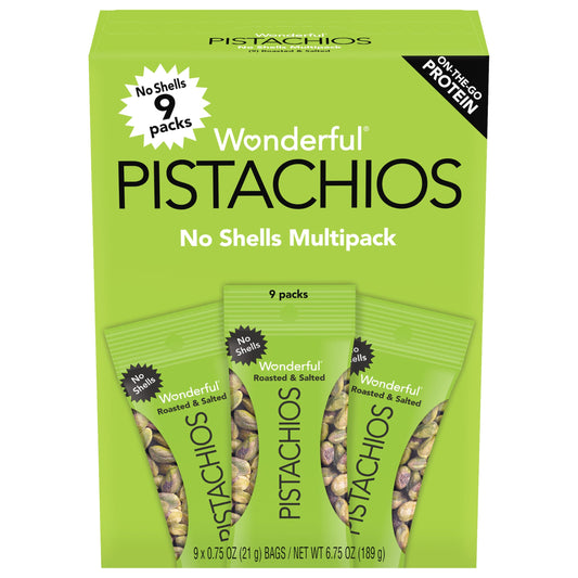Wonderful Pistachios No Shells, Roasted & Salted Nuts, 0.75 Ounce Bag -Pack of 9