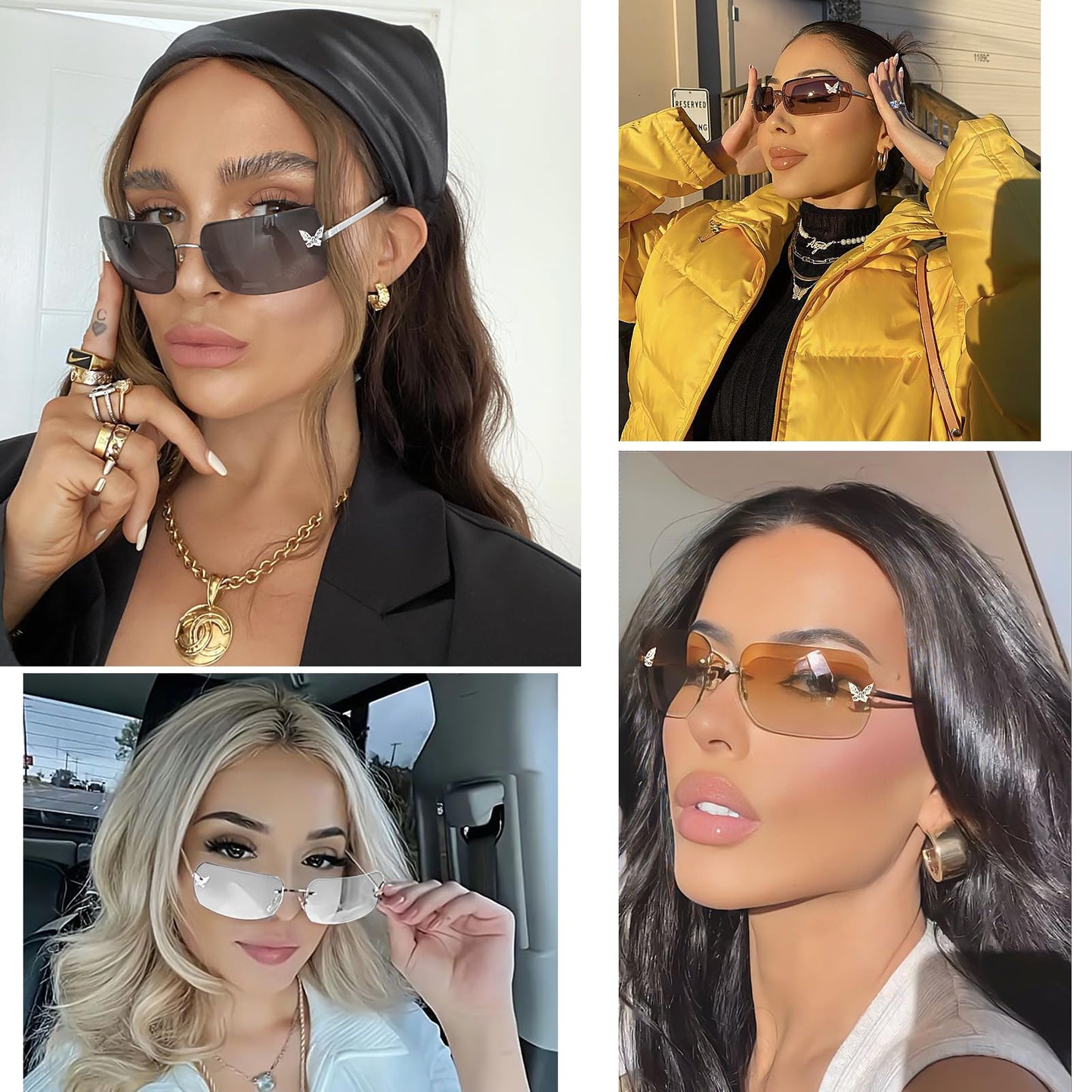 Rimless Rectangle  Sunglasses Blue Tinted Lens (Amazon Find - knliwkm)