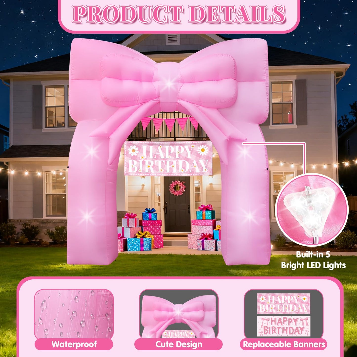 9FT Pink Bow Inflatable Decorations Giant Blow