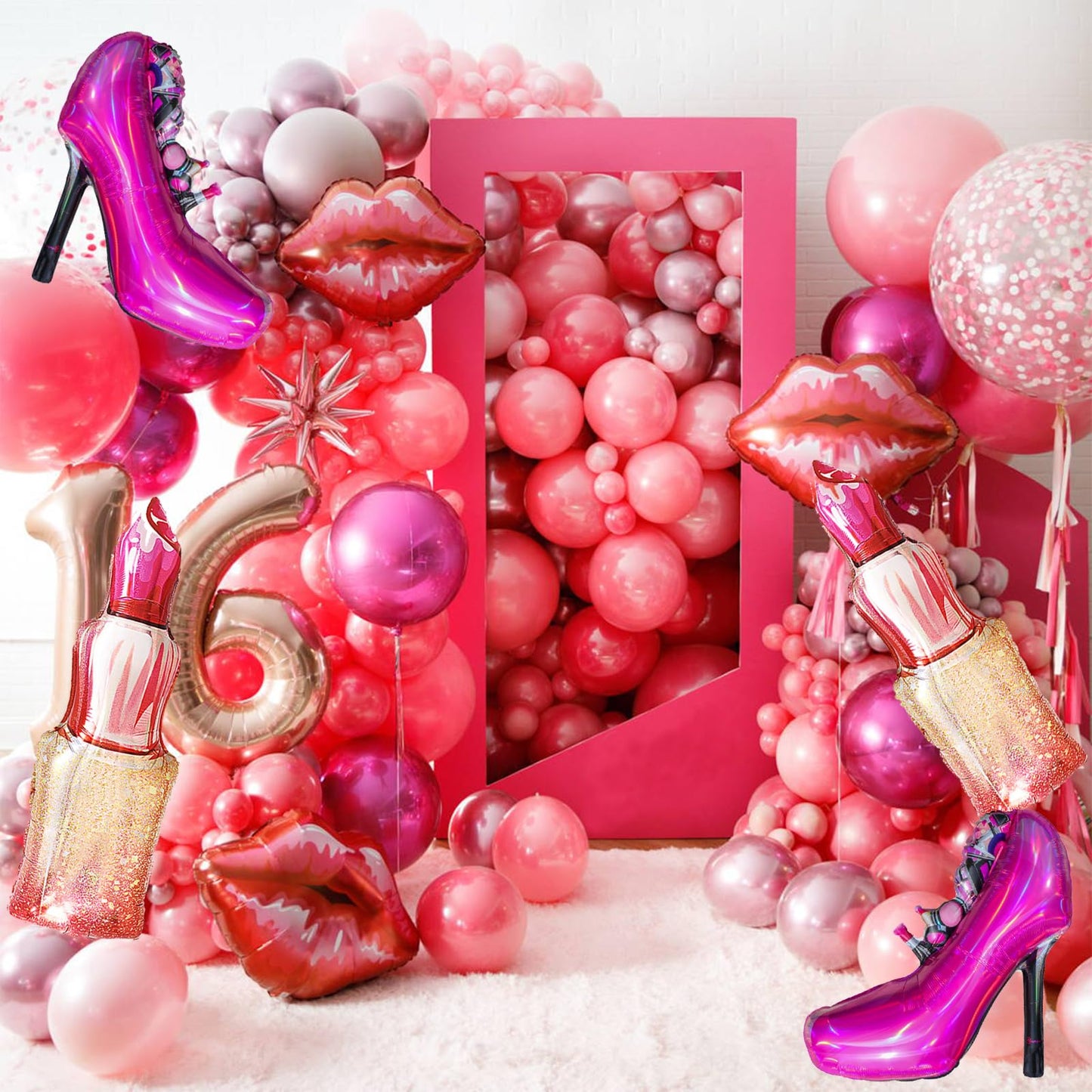 Lips, lipstick, and high heels balloon decorations-6 pc