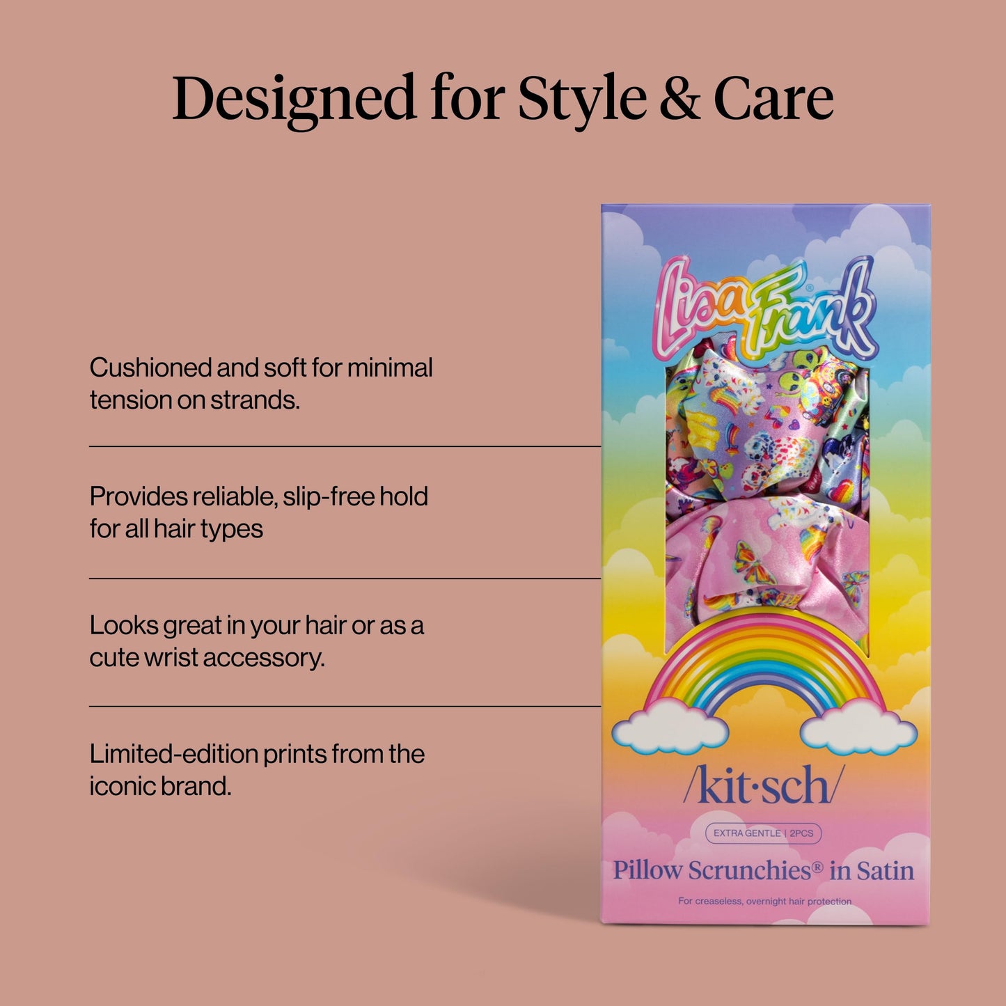 Lisa Frank x Kitsch Pillow Satin Scrunchies for Women - 2pcs
