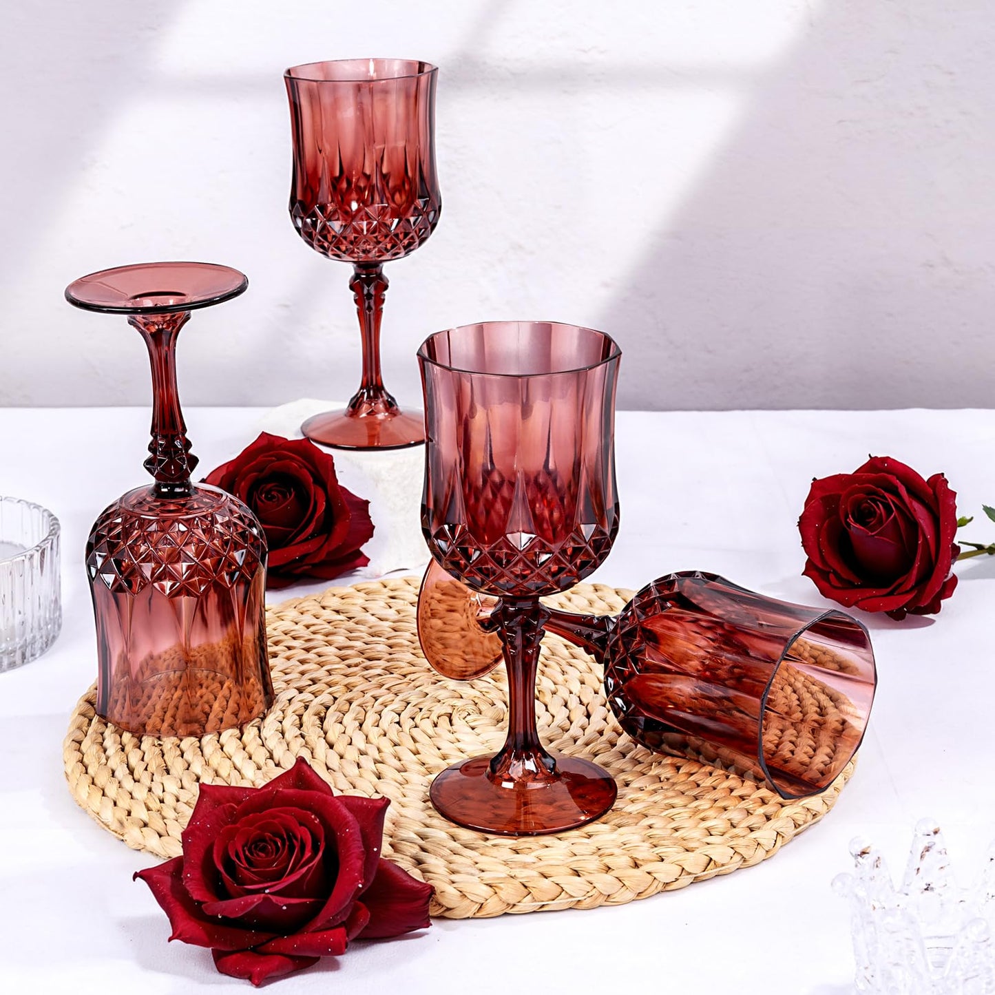Burgundy Plastic Wine Glasses - 7 Oz Plastic Goblets for Party -24PCS