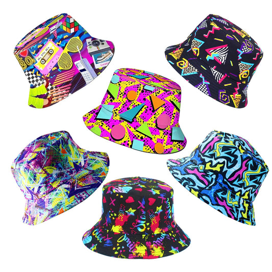 Retro 80s 90s Bucket Hats-6 Pack