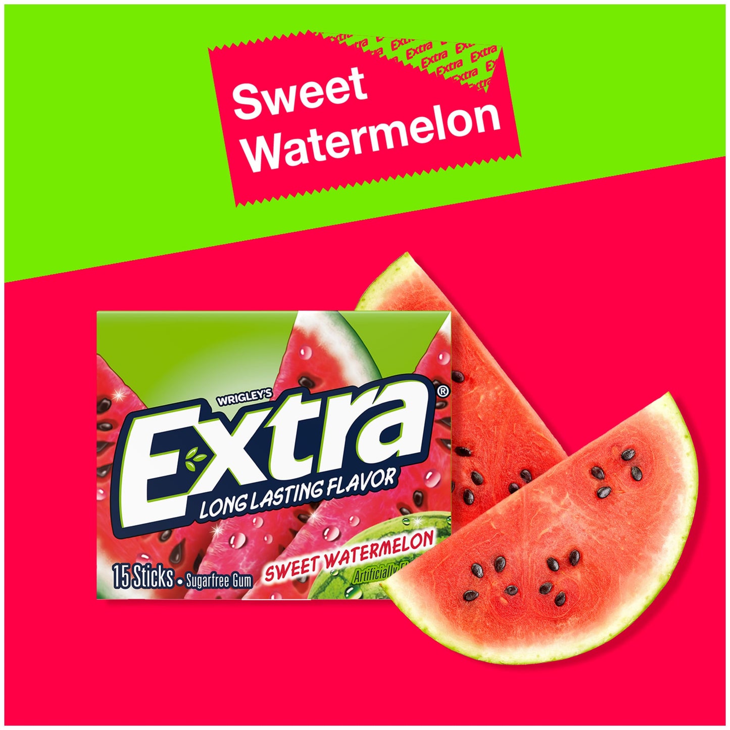 EXTRA Gum Sweet Watermelon Sugarfree- 15 Count, Pack of 10