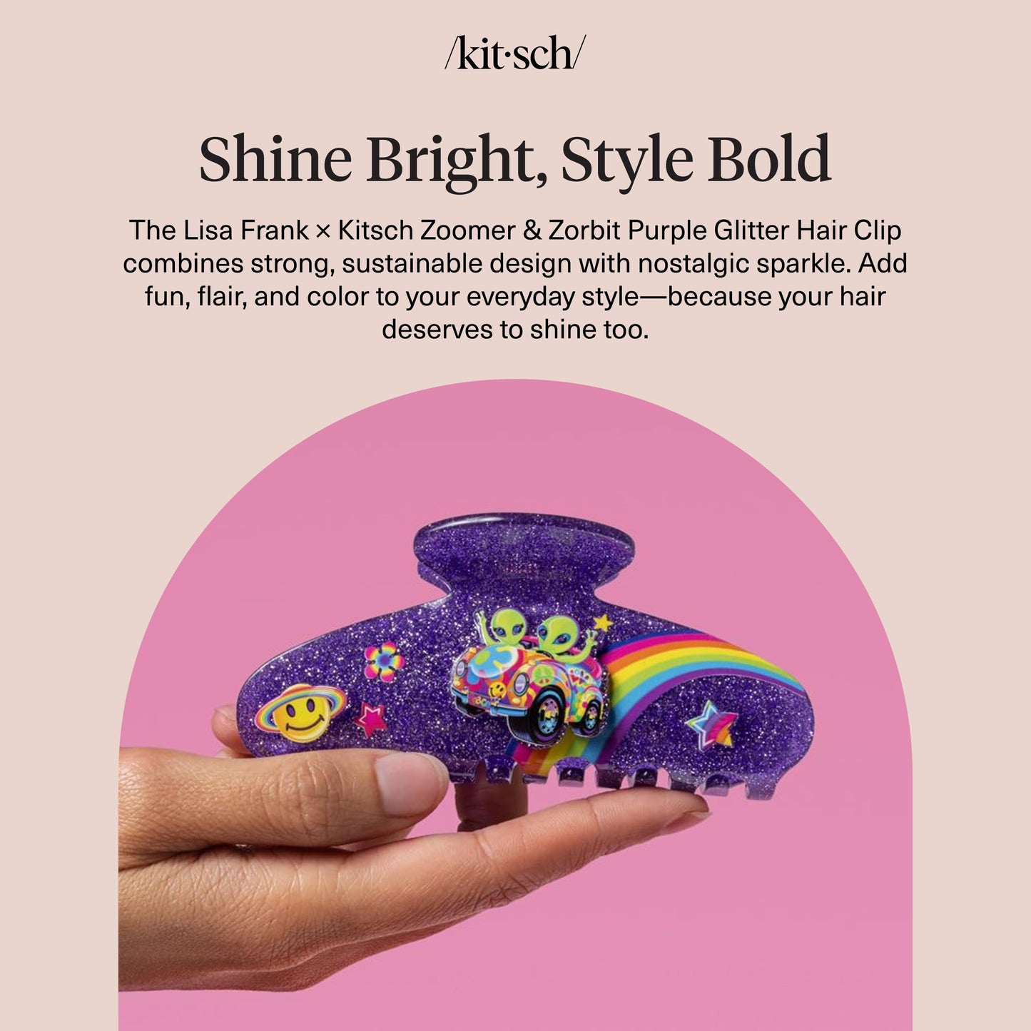 Lisa Frank x Kitsch Purple Glitter Hair Clip for Women – Secure Hold Claw Clip | Sparkly Hair Accessories with Strong Grip | Ideal Gifts for Women, Teens - Zoomer and Zorbit