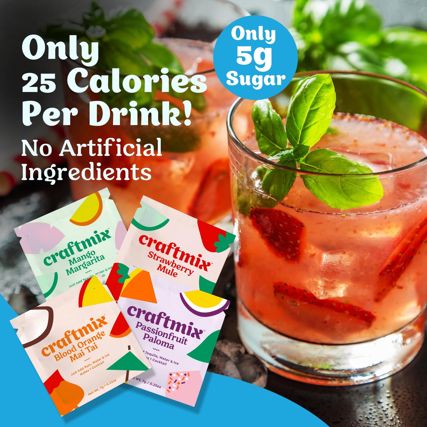 Craftmix Variety Pack Cocktail & Mocktail Drink Mixer, Skinny Mixes - Water Flavoring Packets - Made With Real Fruit - Vegan Low-Carb, Low-Sugar, Non-GMO, Dairy Free, Gluten Free, 12 Pack