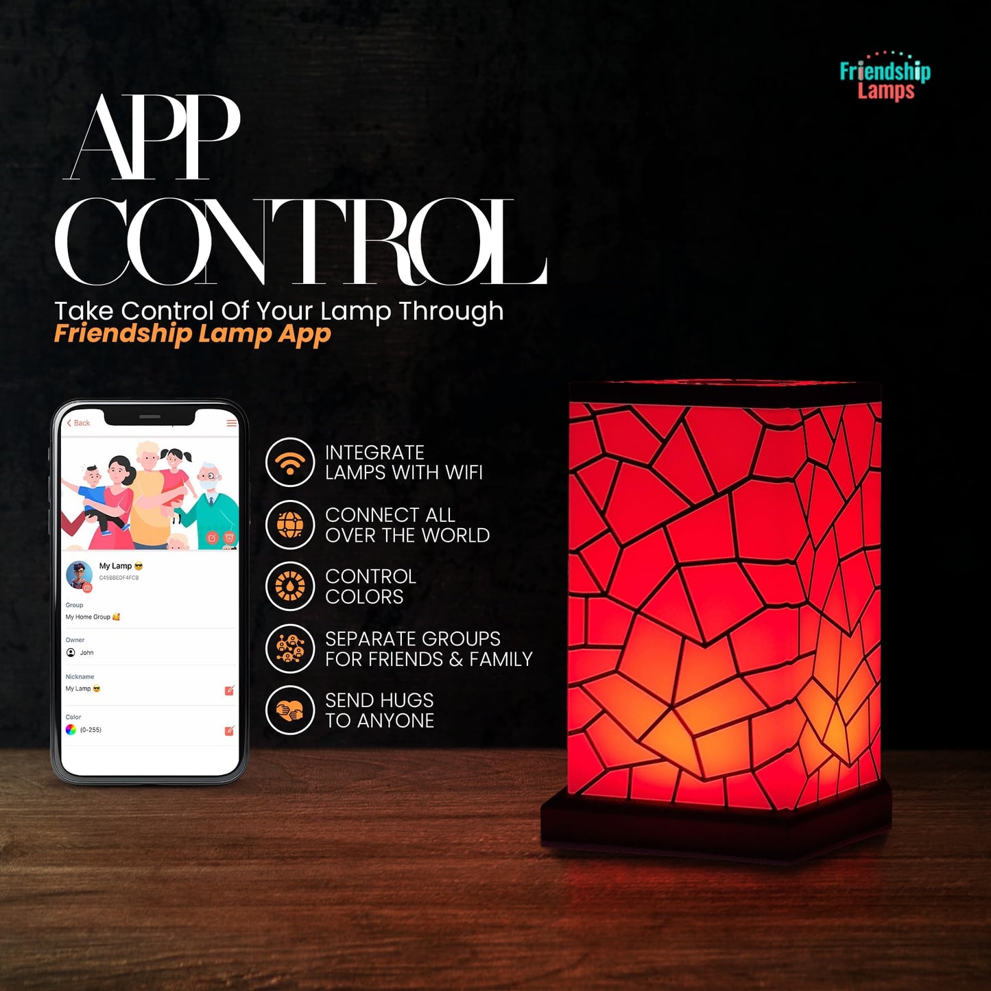 Friendship Lamp Long Distance WiFi Touch Light with Instant Sync, Easy Setup, No Subscription Required, Color-Changing LED Gift for Family, Friends & Loved Ones - 2 Sets