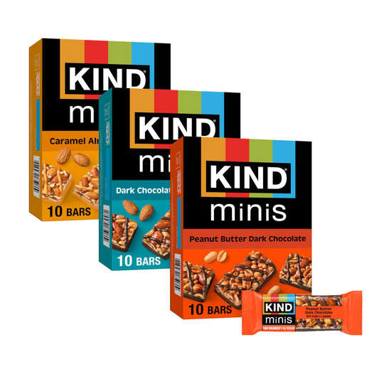 KIND Bar Minis, Variety Pack,  3g Protein, Gluten Free, Low Sugar/Calorie Snacks, 30 Count