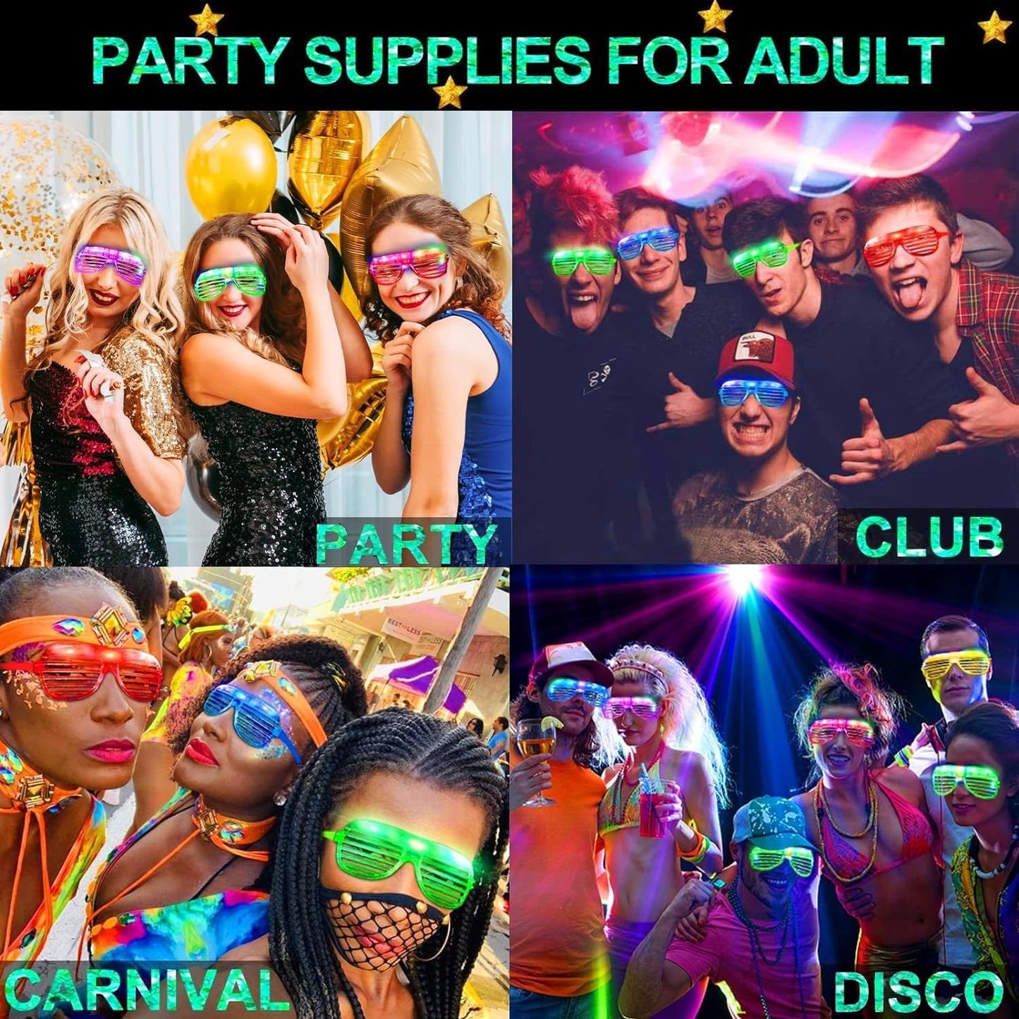 LED  Light Up Glasses Glow In The Dark Party Supplies-20 Pack