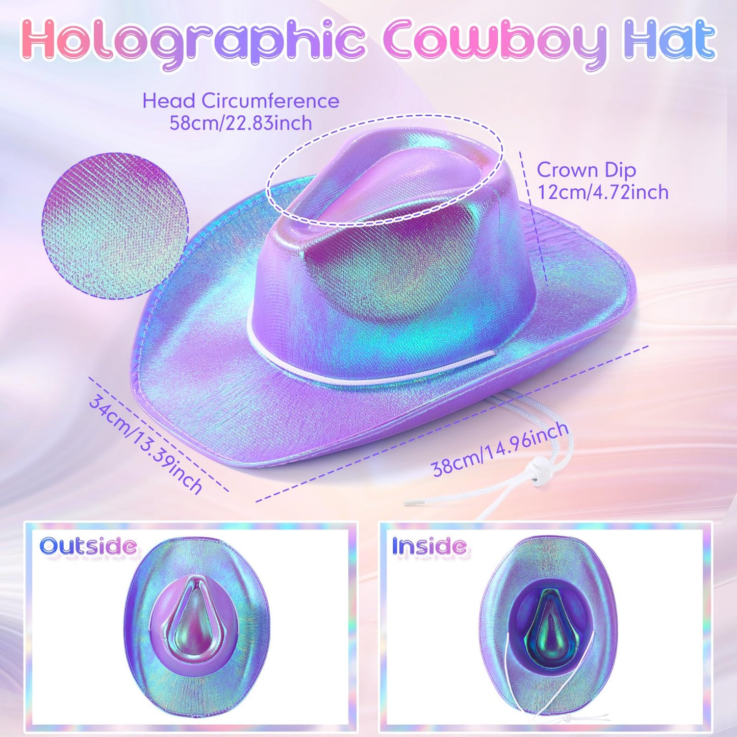 Cowboy Hat Sparkly Glitter-12 Pcs