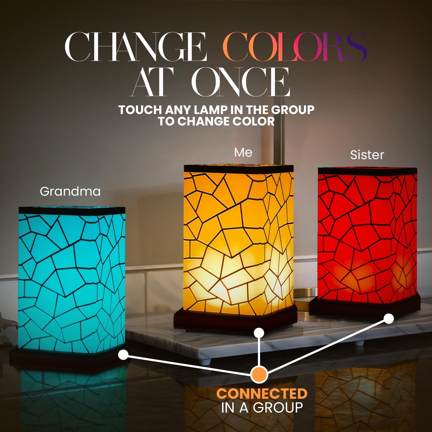 Friendship Lamp Long Distance WiFi Touch Light with Instant Sync, Easy Setup, No Subscription Required, Color-Changing LED Gift for Family, Friends & Loved Ones - 2 Sets