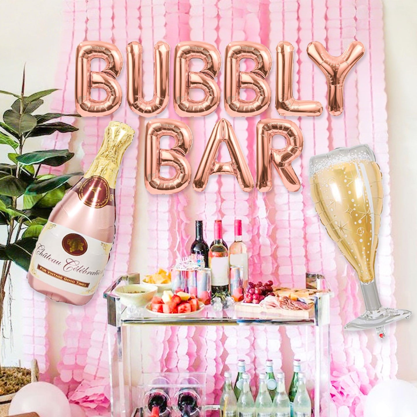 Bubbly Bar Sign Balloons Champagne Drinks Party Banner