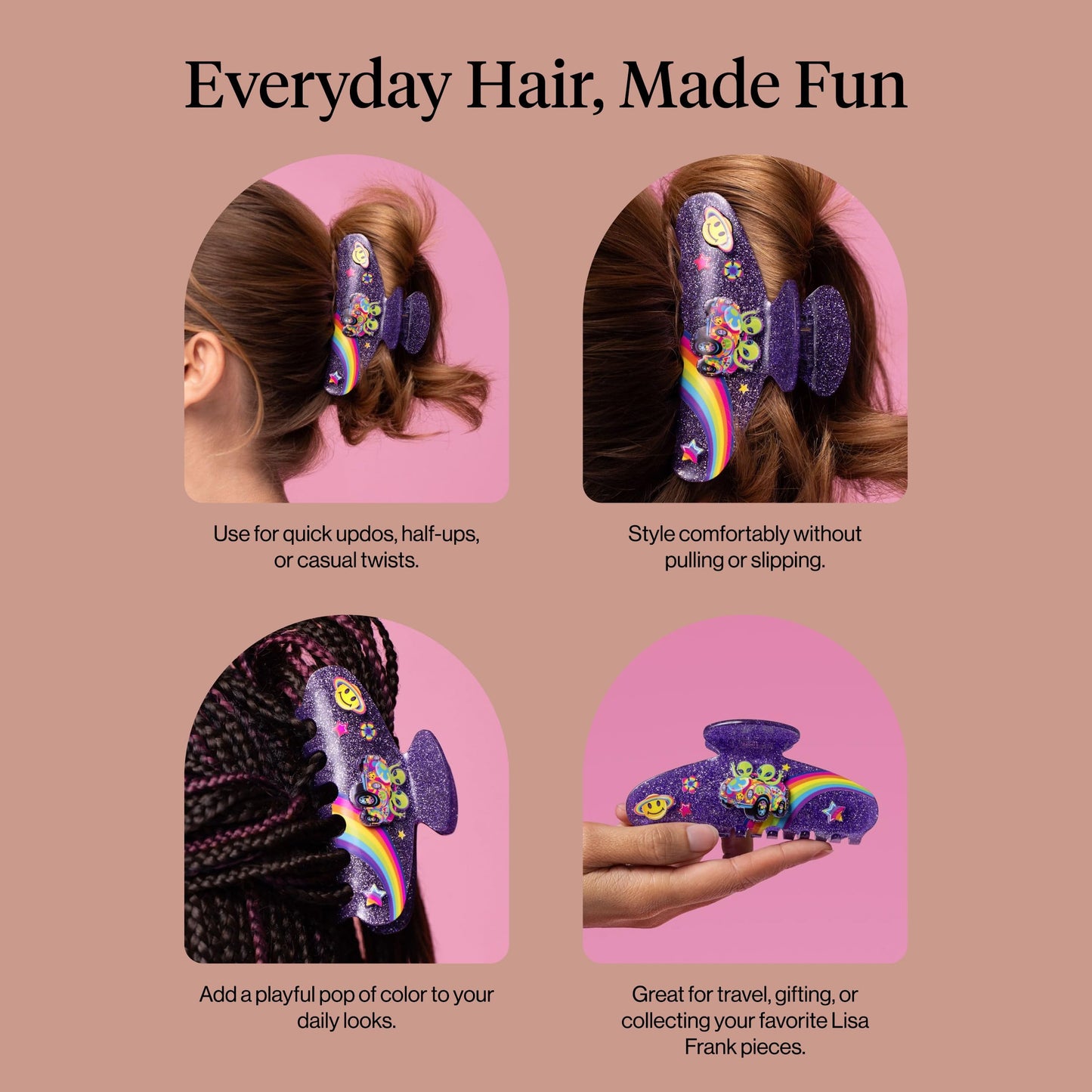 Lisa Frank x Kitsch Purple Glitter Hair Clip for Women – Secure Hold Claw Clip | Sparkly Hair Accessories with Strong Grip | Ideal Gifts for Women, Teens - Zoomer and Zorbit