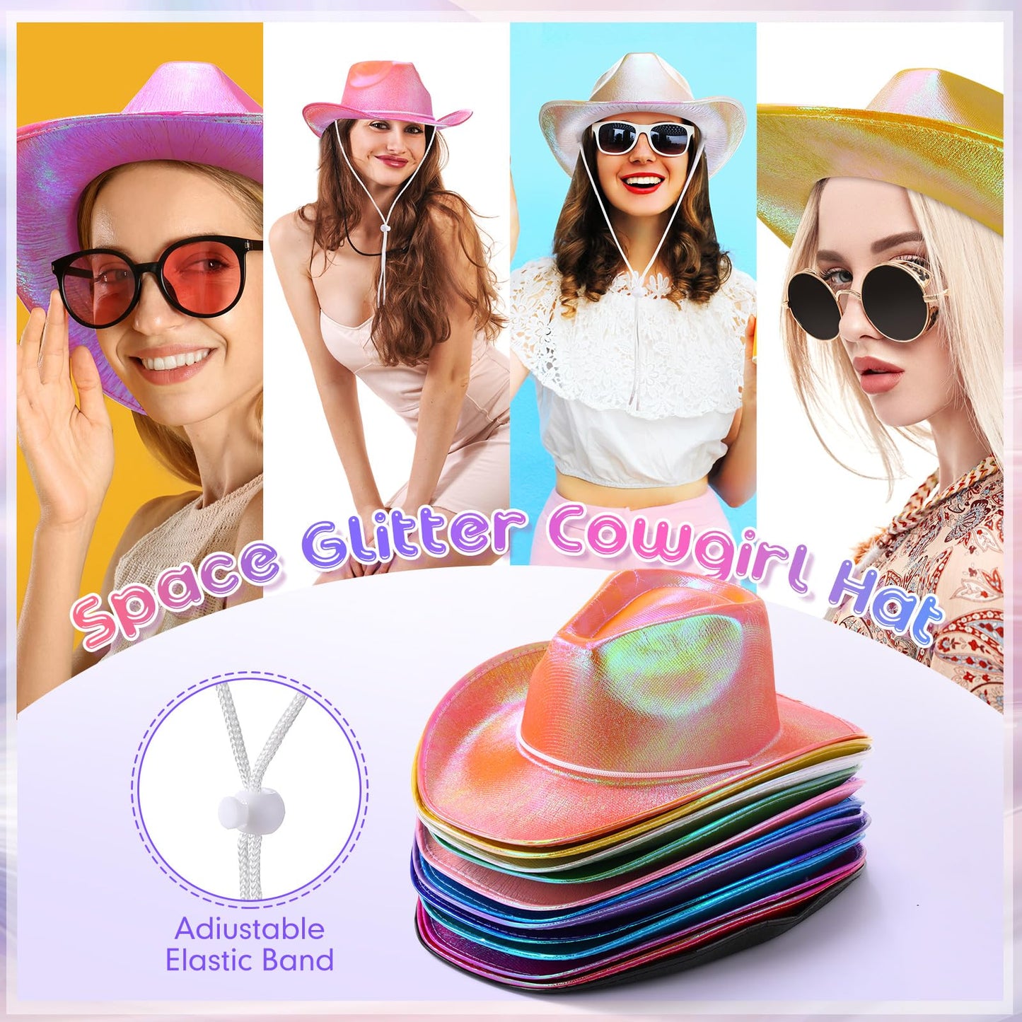 Cowboy Hat Sparkly Glitter-12 Pcs
