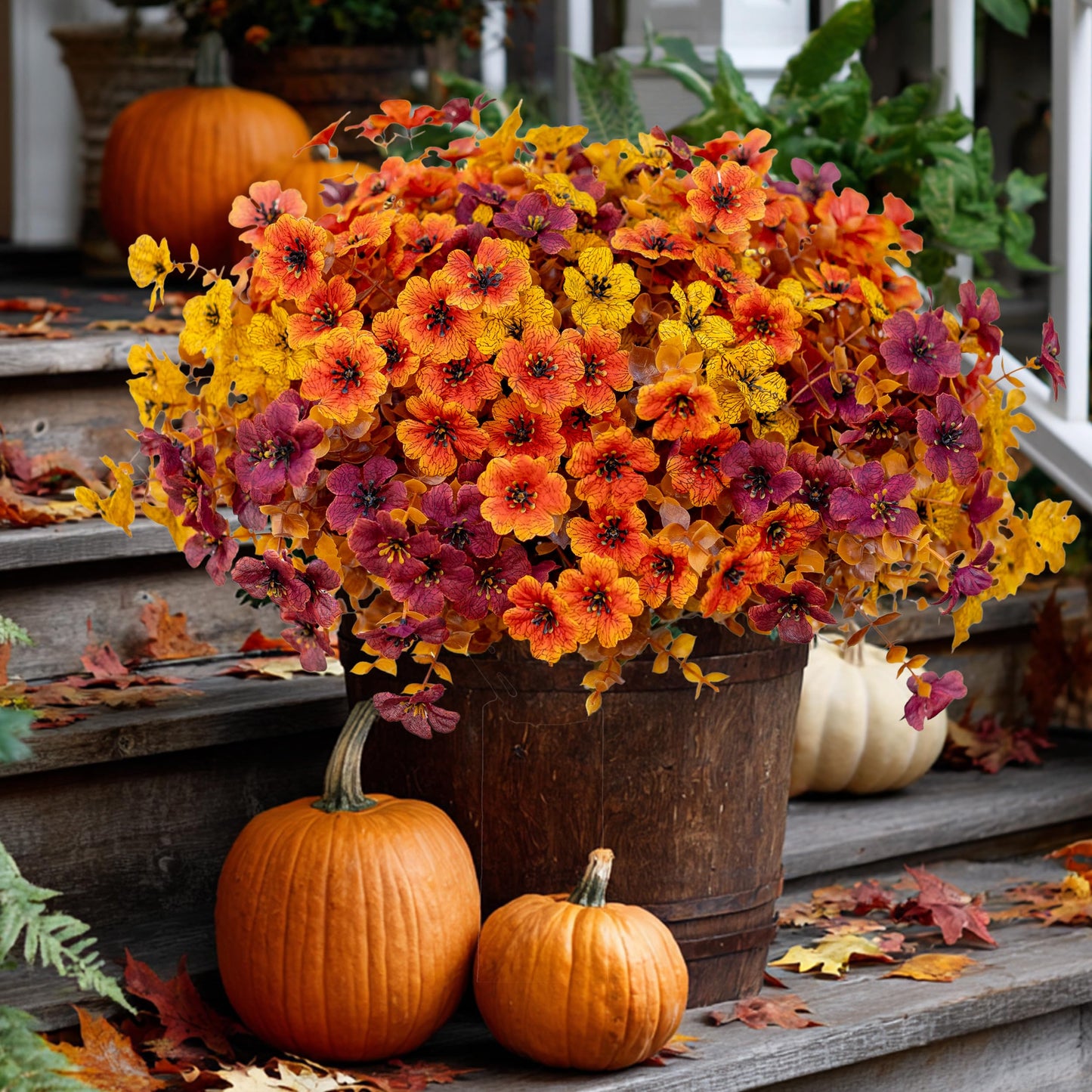 Artificial Fall Flowers for Outdoor Fake Mums -UV Resistant No Fade- 16 Bundles