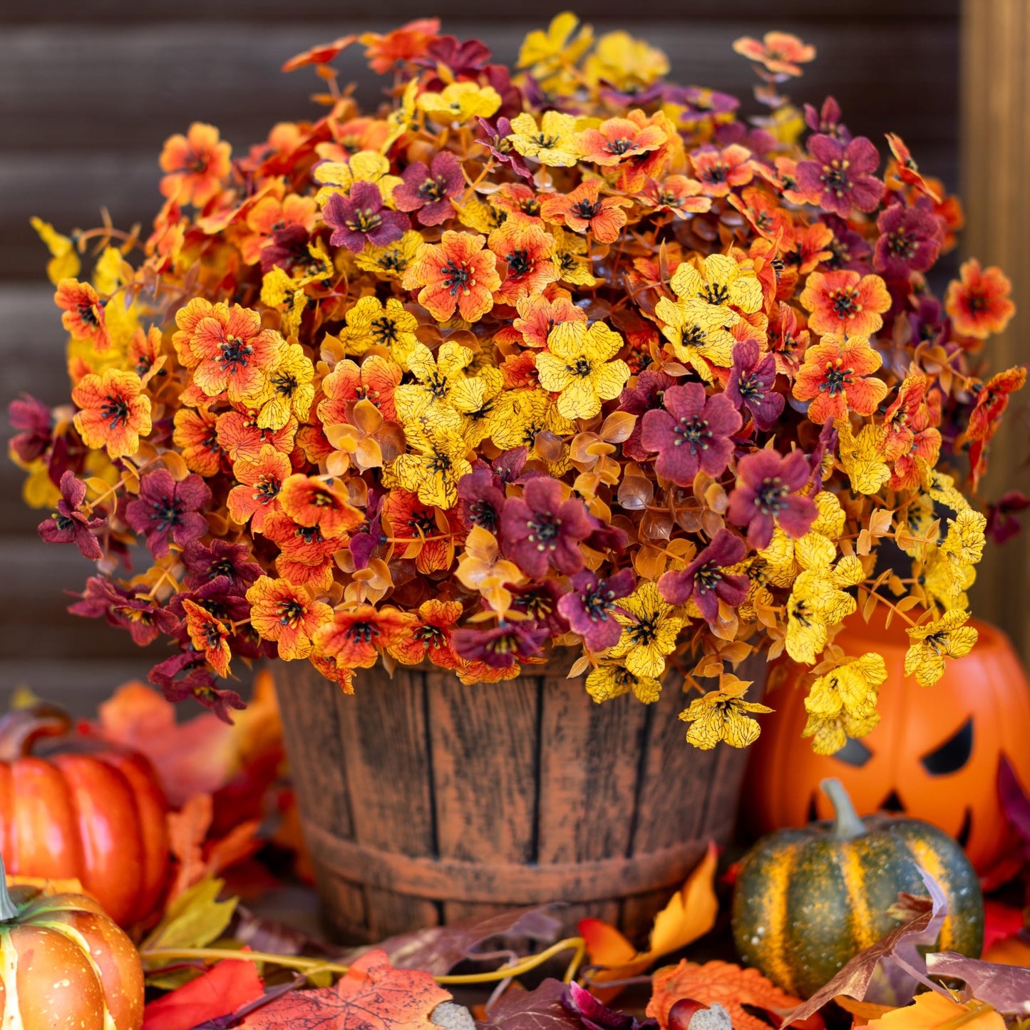 Artificial Fall Flowers for Outdoor Fake Mums -UV Resistant No Fade- 16 Bundles