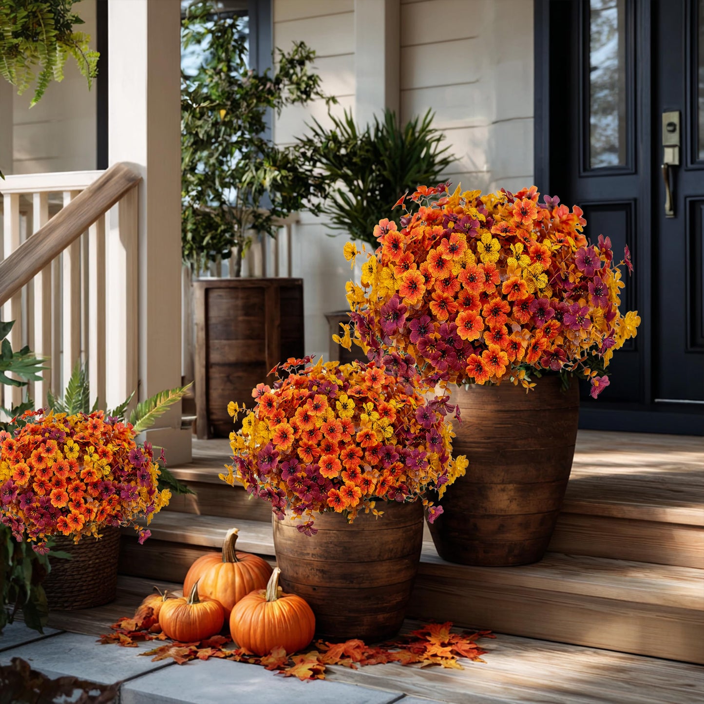 Artificial Fall Flowers for Outdoor Fake Mums -UV Resistant No Fade- 16 Bundles