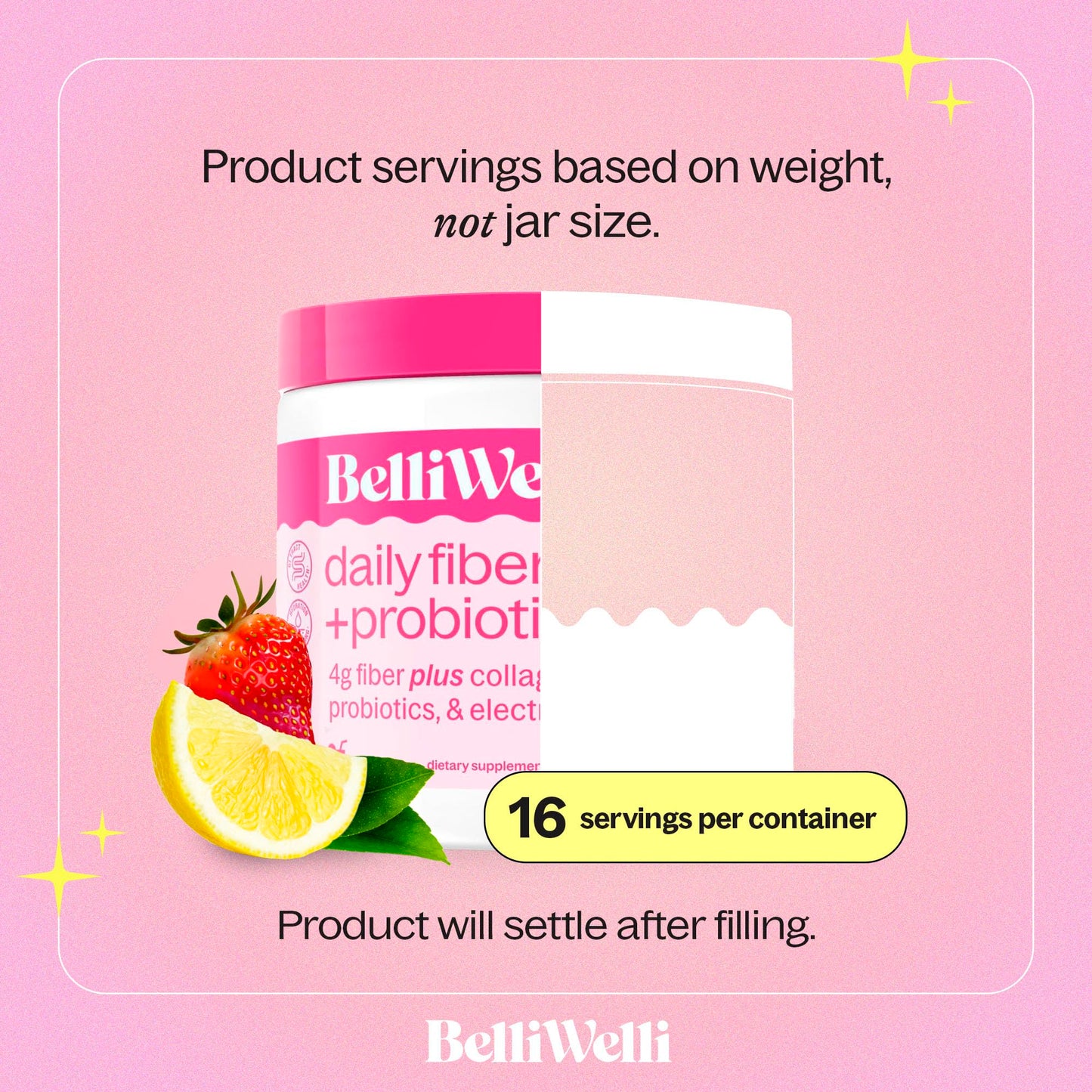 BelliWelli Fiber Supplement with Added Collagen Electrolytes & Probiotics /Gut Health Support (Strawberry Lemonade)