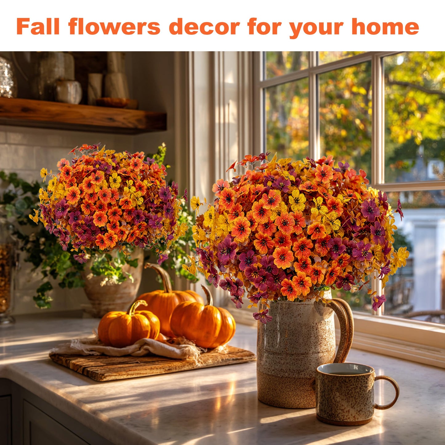 Artificial Fall Flowers for Outdoor Fake Mums -UV Resistant No Fade- 16 Bundles