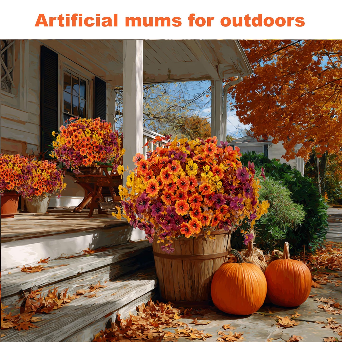 Artificial Fall Flowers for Outdoor Fake Mums -UV Resistant No Fade- 16 Bundles