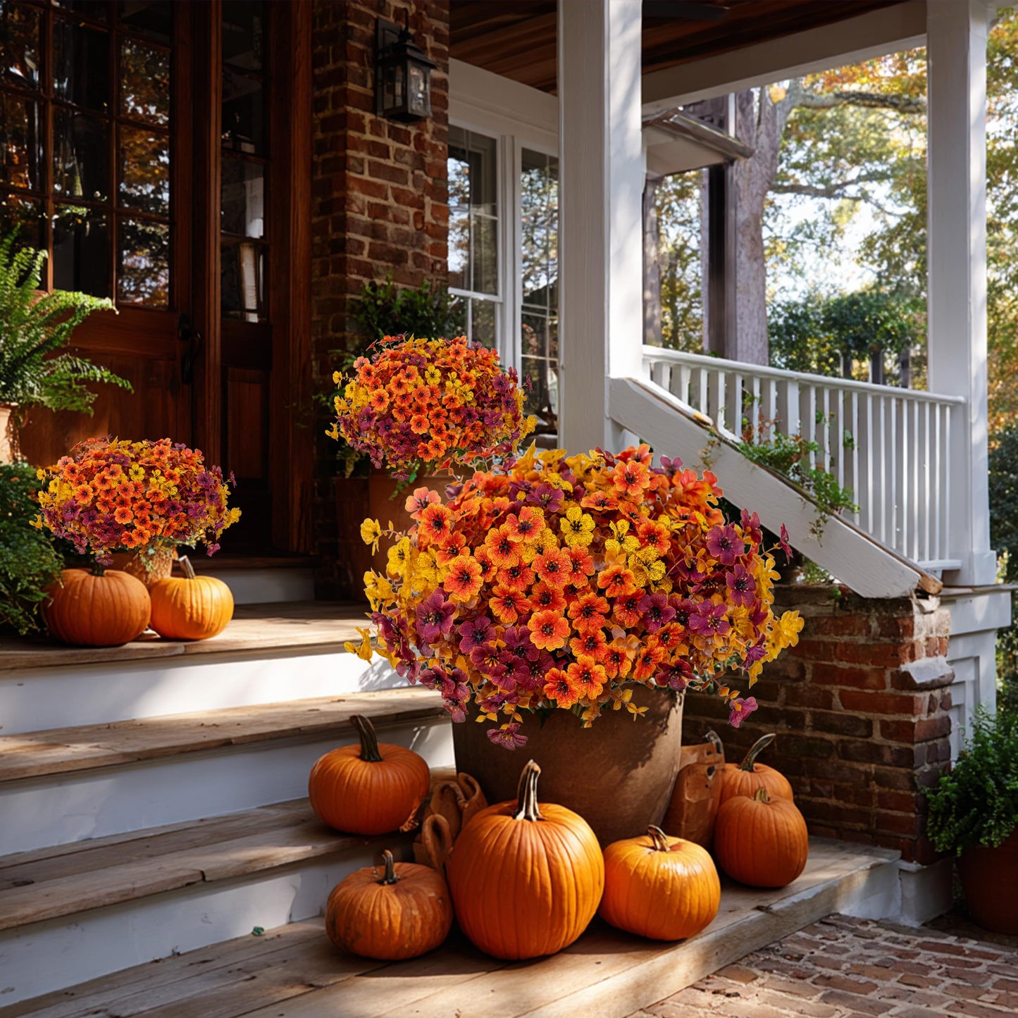 Artificial Fall Flowers for Outdoor Fake Mums -UV Resistant No Fade- 16 Bundles