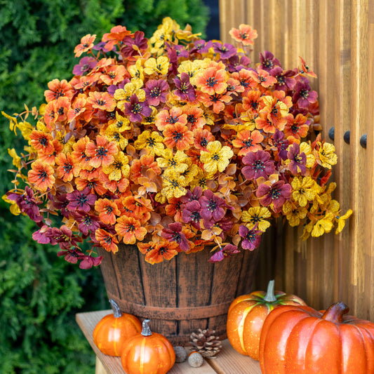 Artificial Fall Flowers for Outdoor Fake Mums -UV Resistant No Fade- 16 Bundles