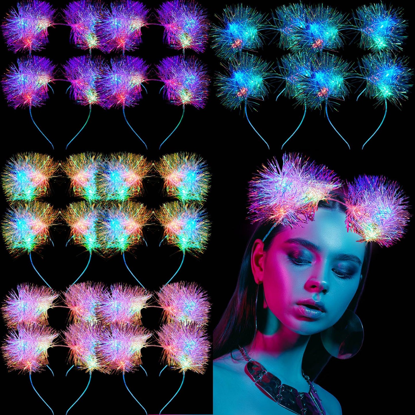 LED Lighted Cat Ears Headband-16 Pcs