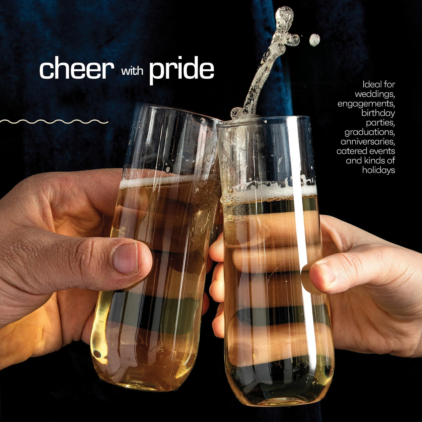 Clear Stemless Champagne Flutes Plastic-9oz- 24 Pack