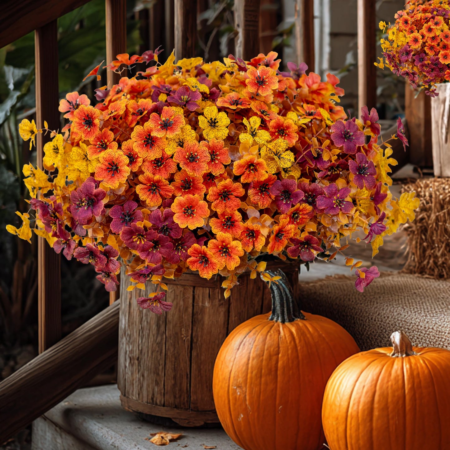Artificial Fall Flowers for Outdoor Fake Mums -UV Resistant No Fade- 16 Bundles