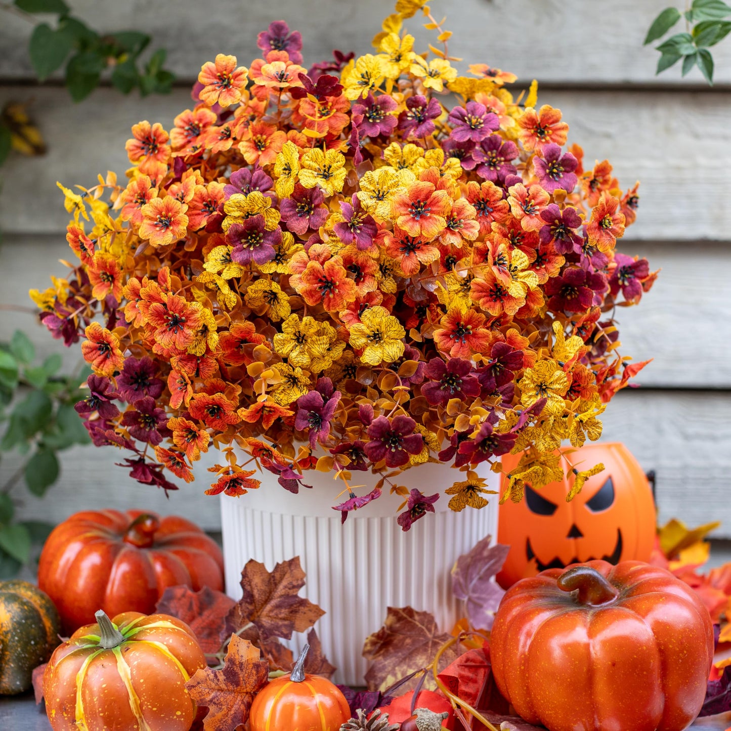 Artificial Fall Flowers for Outdoor Fake Mums -UV Resistant No Fade- 16 Bundles