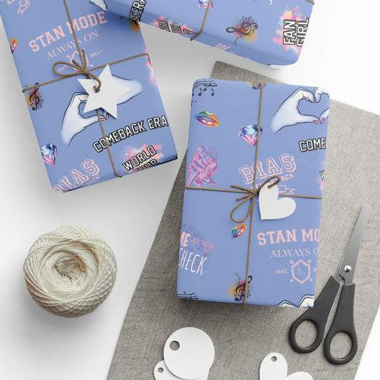 Blue K-pop Wrapping Paper | Fan Gift Wrap with Hidden Debut Detail | Aesthetic Concert Gift